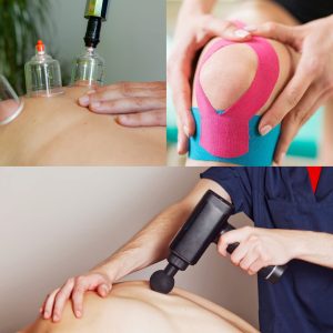 Taping, coppettazione, pistola massaggiante